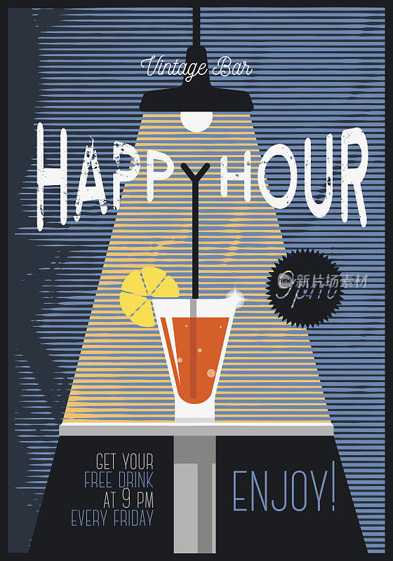 Neo Vintage Happy Hour广告海报。你的鸡尾酒杯